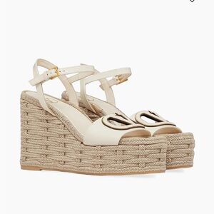 Valentino Garavani VLogo Calfskin Cut-Out Wedge Sandals
